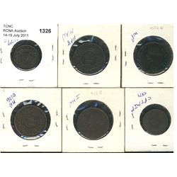 N.S. 1861 1/2¢, 1864 1/2¢, 1861 1¢ (2), 1862 1¢, 1864 1¢, lot of 7 pieces.  Grades vary from F-12 to