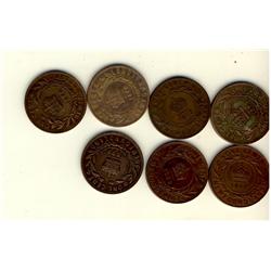 Nfld 1876H 1¢, 1880 Oval 0, 1885, 1890, 1913, 1917c & 1929.  Lot of 7 coins including key dates.  Al