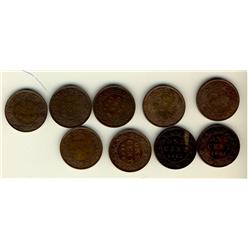 1890H to 1901 1¢.  Lot of 9 coins including, 1890H, 1899, 1898H, 1896, 1894, 1892, 1900H(2) & 1901. 