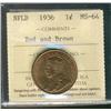 Image 1 : Nfld 1936 1¢ ICCS MS64RB.