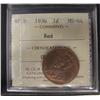 Image 1 : Nfld 1936 1¢ ICCS MS64RD.  Burgundy red 90% and lustrous.