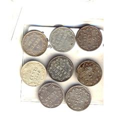 Nfld 1865 5¢, 1876H, 1880, 1882H, 1888(2), 1890 & 1894.  Lot of 8 coins all with issues, cleaning, d