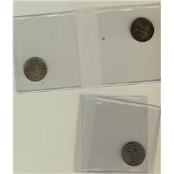 Nfld 1876H 5¢, 1873 & 1881.  Lot of 3 coins VF on average all with issues, corrosion and cleaning.  