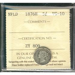 Nfld 1876H 5¢ ICCS VG10.  Tough issue to find.