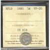 Image 1 : Nfld 1881H 5¢ ICCS VF20.