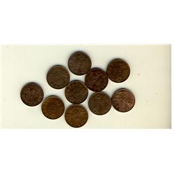 1920(3) 1¢, 1928, 1929, 1930, 1933(3) & 1935.  Lot of 10  Uncirculated examples,  Brown, Red/Brown a