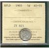 Image 1 : Nfld 1903 5¢ ICCS AU55.