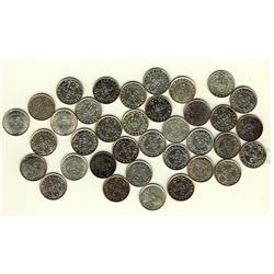 Nfld 1929(5) 5¢, 1940c(5), 1941c(7), 1942c, 1943c(2), 1944c(7) & 1945c(9).  Lot of 36 coins.  VF to