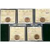 Image 1 : 1937 1¢, 1938, 1939, 1940 & 1947 ML ICCS MS65RD.  Lot of 5 coins.