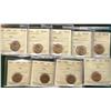 Image 1 : 1937 to 1947 1¢ ICCS MS64RD.  Lot of 9 coins not including 1941.