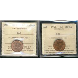 1941 & 1944 1¢ ICCS MS64RD.  Lot of 2 coins.