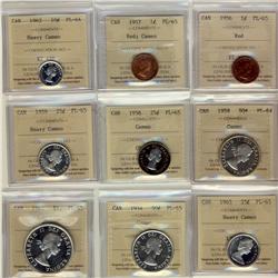 1956 1¢, 1957 Cameo, 1958 25¢ Cameo. 1959 Hvy Cameo, 1965 Hvy Cameo, 1954 50¢ Cameo, 1962 $2 Cameo a