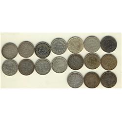 Nfld 1881 20¢, 1882H, 1885, 1888, 1890(2), 1894(3), 1896(2), 1899(5) & 1900.  Lot of 17 coins all wi
