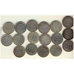 Nfld 1881 20¢, 1882H, 1885, 1888, 1890(2), 1894(3), 1896(2), 1899(5) & 1900.  Lot of 17 coins all wi