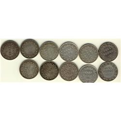 Nfld 1881 20¢, 1885, 1888, 1890, 1894 Obv 1, Obv 2, 1896 Lg, Sml, 1899 Hook, Large & 1900.  Lot of 1