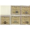 Image 1 : 1899 5¢, 1904, 1914, 1919 & 1920 ICCS AU55.  All in old holders.