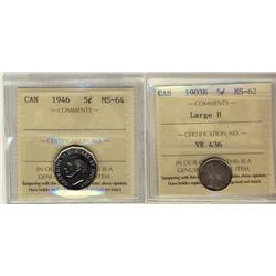 1903H 5¢ Lg H & 1946 ICCS MS64.  Lot of 2 coins.