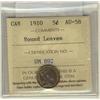 Image 1 : 1910 5¢ Round Lvs ICCS AU58.