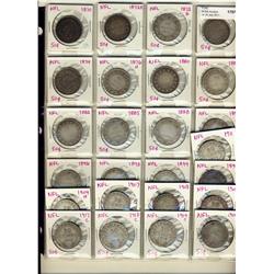 Nfld 50¢ Virtually complete date set, lot of 25 pieces. 1870, 1872H (2), 1873, 1874, 1876H, 1880, 18