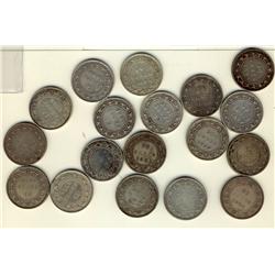 Nfld 1870 50¢, 1872H, 1873, 1874, 1876H, 1880, 1881, 1882H, 1885 & 1888, 1894, 1896, 1898(3), 1899 N