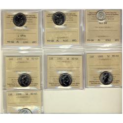 1918 5¢, 1974, 1977 High, 1989, 1993 MS64 & 1997, 1998 MS65.  Lot of 7 coins.