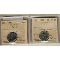 1925 & 1926 Far ICCS VF20.  Lot of 2 coins.