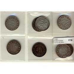 Nfld 1872H 50¢, 1874, 1882H, 1894, 1896, 1898, 1899 N9 & 1900.  Lot of 8 coins all VF or better.