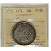 Image 1 : Nfld 1874 50¢ ICCS VF20.  Designated as cleaned.  Should be viewed.