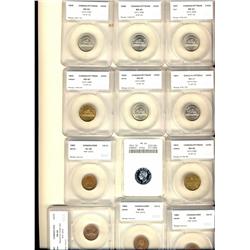 1937 5¢ MS63, 1938 MS63, 1939 MS62, 1941 MS61, 1942 MS62, 1942 MS64 Tombac, 1943 MS65 Tombac & 1944
