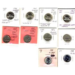 1944-1962 5¢ Lot of varieties including 1944 no chrome, 1951 half moon, sml half moon, rev dbl, dbl