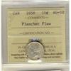Image 1 : 1858 10¢ ICCS AU50.  Designated planchet Flaw.