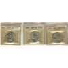 Image 1 : Nfld 1907 50¢ AU50, 1908 & 1917c AU55.  Lot of 3 coins in old ICCS holders.