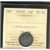 Image 1 : 1871H 10¢ ICCS VF30.