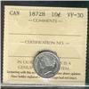 Image 1 : 1872H 10¢ ICCS VF30.  Nice key date example with light lustre.