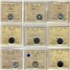 Image 1 : 1957 10¢, 1959, 1961, 1962, 1963, 1971, 1972,1973 & 1978 ICCS MS65.  Lot of 9 coins.  Many designate