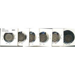 1872H, 1874H, 1882H, 1886 Obv.2, 1888 Wide 8's, 1900 25¢, lot of 6 pieces.  All F-12