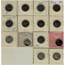 1955, 1956, 1957, 1958, 1968, 1970 to 1977 25¢, lot of 14 pieces, all PL-64 to PL66.