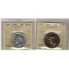 Image 1 : 1948 50¢ VF30 & 1950 50¢ No Design AU50.  Lot of 2 coins both ICCS graded.