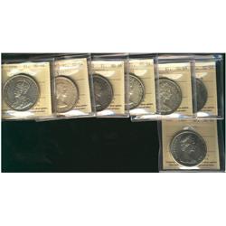 1936 $1, 1955, 1962, 1963, 1965 LgBds Ptd, LgBlt 5 & 1967 ICCS MS64.  Lot of 7 coins.