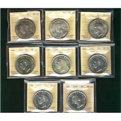 1935 $1, 1936, 1937, 1949, 1950, 1952, 1952 NWL & 1955 ICCS MS63.  Lot of 8 coins.