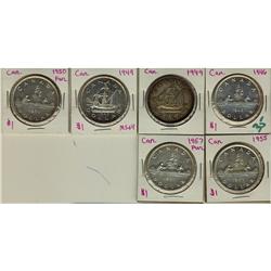 1946, 1949 (2), 1950, 1955, 1957 $1, lot of 6 pieces.  All MS60 or better.