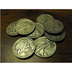 LOT OF 10 WALKING LIBERTY HALVES