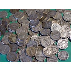 Lot of 100 Mercury Dimes- Circulated-