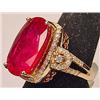 Image 2 : 14K GOLD LADIES RUBY AND DIAMOND RING - SIZE 7.5 -