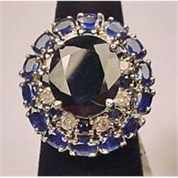 14K PLATE OVER SILVER LADIES SAPPHIRE AND DIAMOND