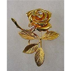 14K GOLD AND DIAMOND LADIES FIGURAL ROSE BROOCH -