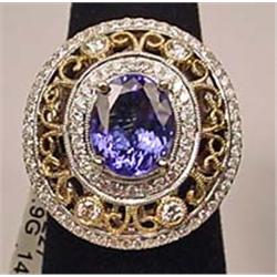 14K GOLD LADIES TANZANITE AND DIAMOND RING - Comes