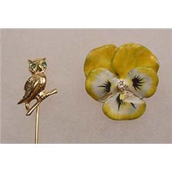 LOT OF 2 14K GOLD AND PRECIOUS STONES BROOCHES / S