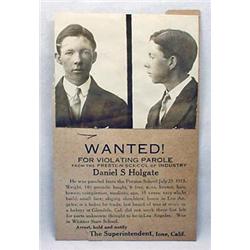1913 WANTED CARD / NOTIFICATION FOR PAROLE VIOLATI