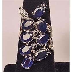 14K PLATE OVER SILVER SAPPHIRE AND DIAMOND LADIES